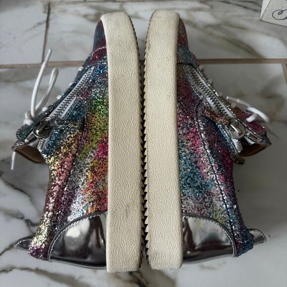 Giuseppe Zanotti Women’s Gail Rainbow Glitter Sneakers Size 40 Zip Up & Laces - Picture 9 of 11